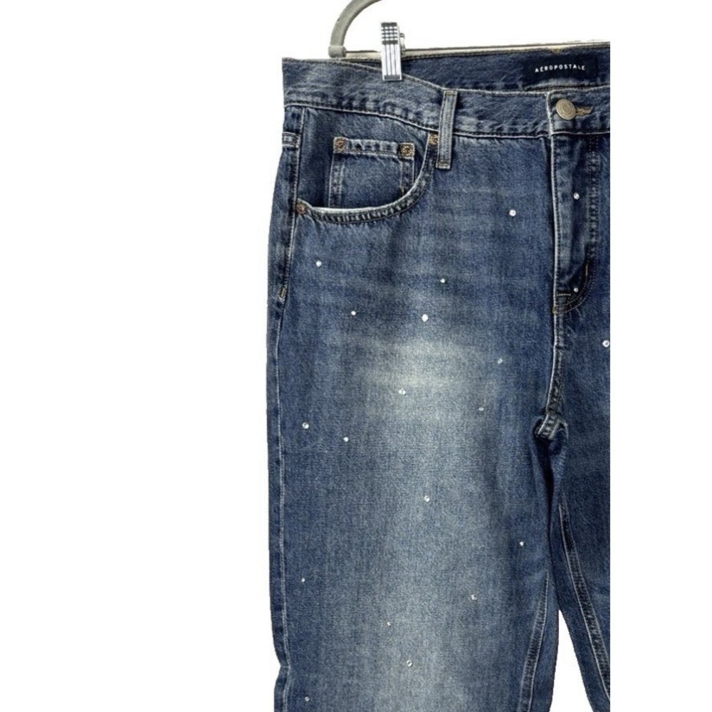 Aeropostale Womens 14 Denim Jean Wide Leg Studded Embellished Rhinestone Bling